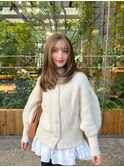 ふんわりミディ_グレーベージュレイヤーロング前髪パーマ