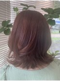 大人可愛いピンクベージュダブルカラーくびれボブ透明感小顔