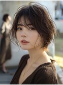 ☆ホワイトグレージュミニウルフデジタルパーマチェリーブラウン