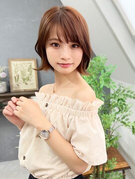 シキサロン 仙台(siki.salon) 仙台/髪質改善/コーラルオレンジ×切りっぱなし外ハネボブ