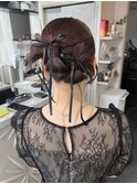 ボブアレンジカチモリヘアツインカチモリリボンアレンジ結婚式