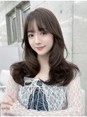 韓国っぽ内巻きセミロング＊小顔前髪顔周りカットマロンブラウン