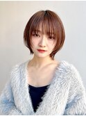 大人ショートボブフェイスレイヤー前髪ありひし形丸顔K20250127