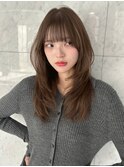 小顔薄めバングシアーカラーレイヤーナチュラルカール前髪美髪