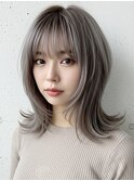 xレイヤーボブハイライトブリーチレイヤーハイトーングレージュ