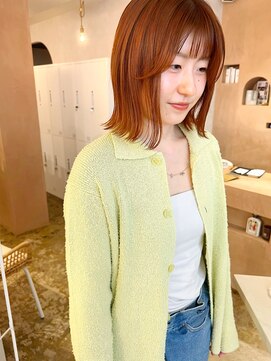 ユッカ 梅田(YUCCA) 【 YUCCA 】大人可愛い/オレンジカラー/切りっぱなしボブ