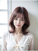 ピンクブラウン×くびれミディアムレイヤー<20代30代40代50代>