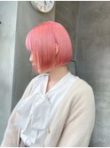 ミニボブ　ピンクカラー　ボブ　内巻きボブ　ストレート