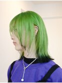 裾カラー◎ライムグリーン×モスグリーン