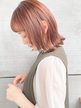 レジュアル(RESSUAL) 切りっぱなしボブ ピンクブラウン 外はね