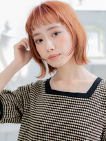 カバーヘア 上尾西口店(COVER HAIR)&nbsp;★ぱっつん前髪パーマアプリコットオレンジ小顔ボブ20代30代★2