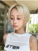 原宿ハッシュボブマッシュショートレイヤーボブホワイトブロンド
