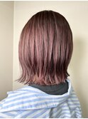 切りっぱなしショートボブ/ピンクブラウン