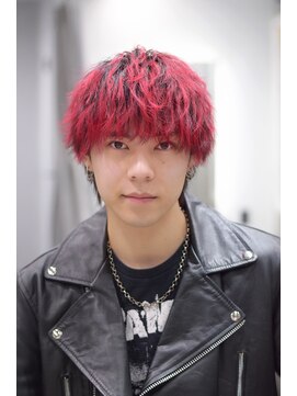 メンズオルズ 渋谷(MEN'S ALLZ) メンズブリーチカラー赤髪ショートウルフラウンドマッシュ