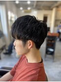MEN’S HAIR マッシュパーマのアッシュブラック