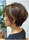 ショートボブ　ハイライト　白髪ぼかし【TELA HAIR守谷店】
