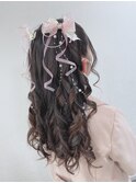 量産型リボン×パールツインハーフアップスタイル