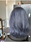 透明感カラー ネイビーブルー トリートメント くびれ外ハネ
