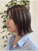 コントラストハイライトボブ細めハイライト大人上品デザイン30代