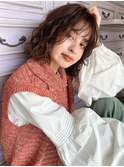 ミルクティーブラウン　ふんわりラフウェーブ　【30代/40代】
