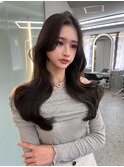 センターパート/くびれ巻/前髪なし