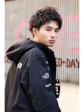 ネイビー(NAVY) ルーズパーママッシュ メンズショート ソフトスパイラル 束感