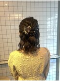 ハーフアップ　パールアレンジ　お呼ばれヘア　ボブアレンジ