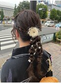 編みおろしグレージュカラーブリーチなしダブルカラー