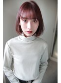 前下がりピンク韓国風かわいい切りっぱなしボブ