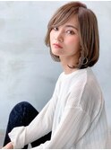 大人かわいい☆小顔前下がりレイヤーボブ×ハイライトグレージュ