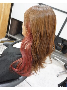 ヘアテリア リュウ 大塚(hair teria ryu) インナーカラー/ピンクレッド/波巻き