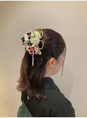 お呼ばれパーティーヘアアレンジ ハーフアップ編み込み