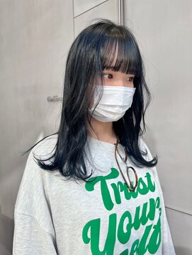 ガリカ 横浜(Gallica) モテ髪透明感韓国風ネイビーブルー/ストレートロング/10代20代◎