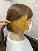 インナーカラー/ビタミンカラー/切りっぱなしボブ