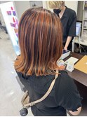 オレンジベージュバレイヤージュ
