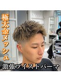 ジェットモヒカン/金メッシュ/ツイストパーマ/短髪