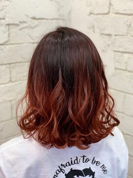アジールヘア 所沢プロペ通り店(agir hair) レッドグラデーションワンレンボブ小顔レイヤーケアブリーチ所沢