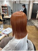ブリーチブリーチなしダブルカラーオレンジ切りっぱなしボブ