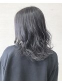 暗髪グレージュ/ミディアムレイアー