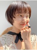 大人ショートボブ丸みショートカットマッシュショート前髪あり