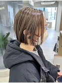 ぷつんと小顔ボブ◎切りっぱなしボブ☆細めハイライト☆コンティ