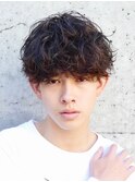 心斎橋シャドウパーマメンズマッシュウルフカット波巻きパーマ