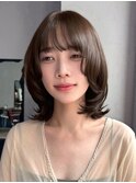 ミディアムレイヤー 顔周りレイヤー 前髪 赤み消しベージュ 30代