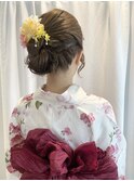 浴衣ヘア/サイドシニヨン/浴衣着付け/兵児帯/花火大会/ゆるふわ