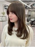 レイヤーカット/オリーブグレー/ラウンドバング/透明感カラー3