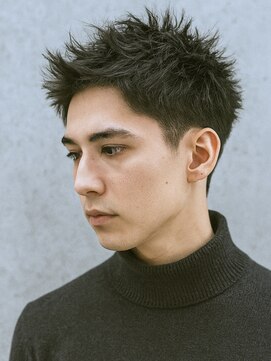 ルシードスタイルサワ(LUCIDO STYLE sawa) スパイキーベリーショート黒髪アシンメトリーマガジンパーマ