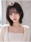 内巻きボブウルフボブ薄め前髪ミルクティーベージュ外ハネボブ◎