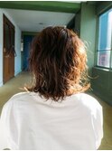 黒髪/グレーベージュ/レイヤーロング/前髪パーマ/いわき市