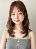 セミディ斜めバングくびれヘア艶感愛されうるツヤうる艶髪