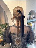 結婚式参列お呼ばれヘアセット/カチモリヘアアレンジ/リボンヘア